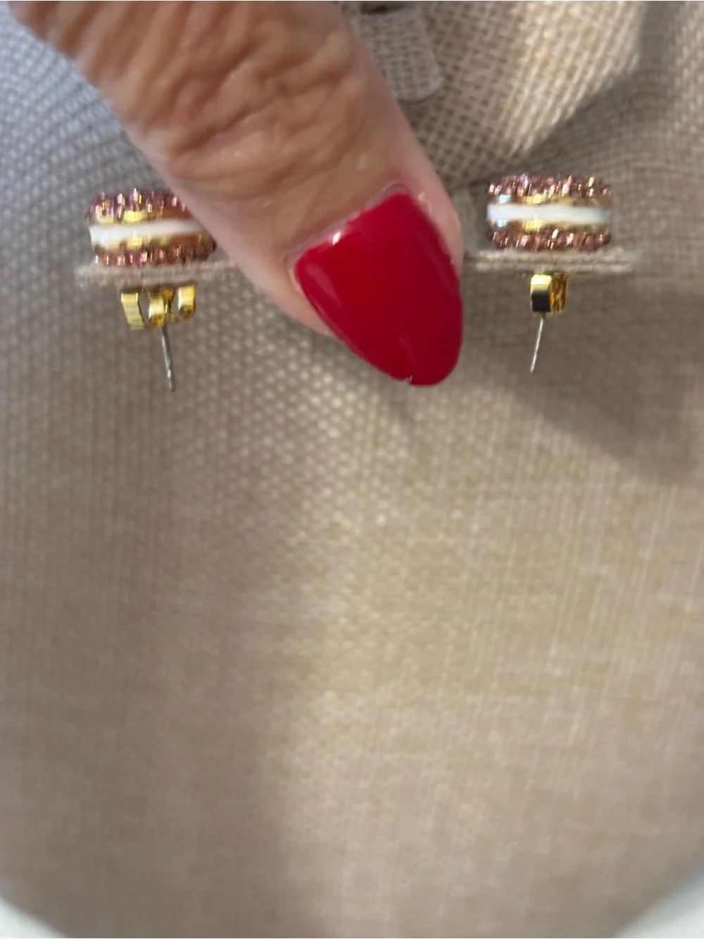 Round Pink Crystal Macaron Stud Earrings - Gold Tone